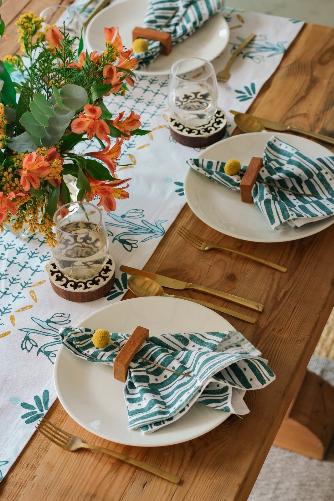Dinner Napkins (set of 4) - Riley Lines, Midnight Green - The Mended Company