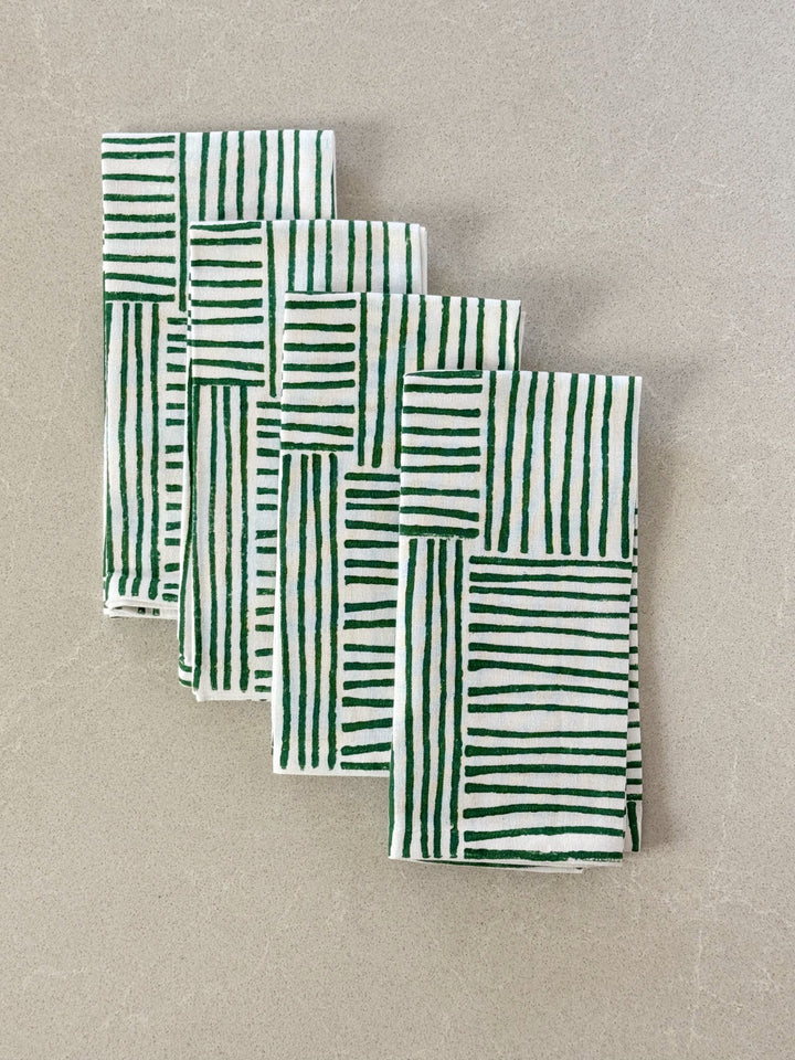 Dinner Napkins (set of 4) - Striped, Evergreen - The Mended Company