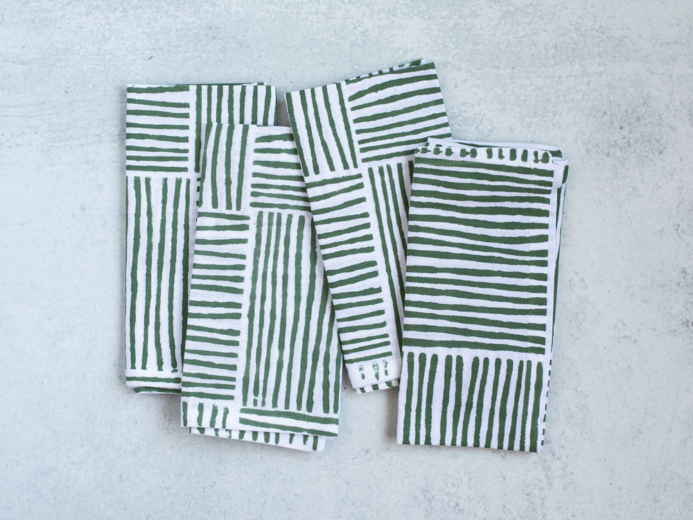 Dinner Napkins (set of 4) - Striped (Large), Sage - The Mended Company