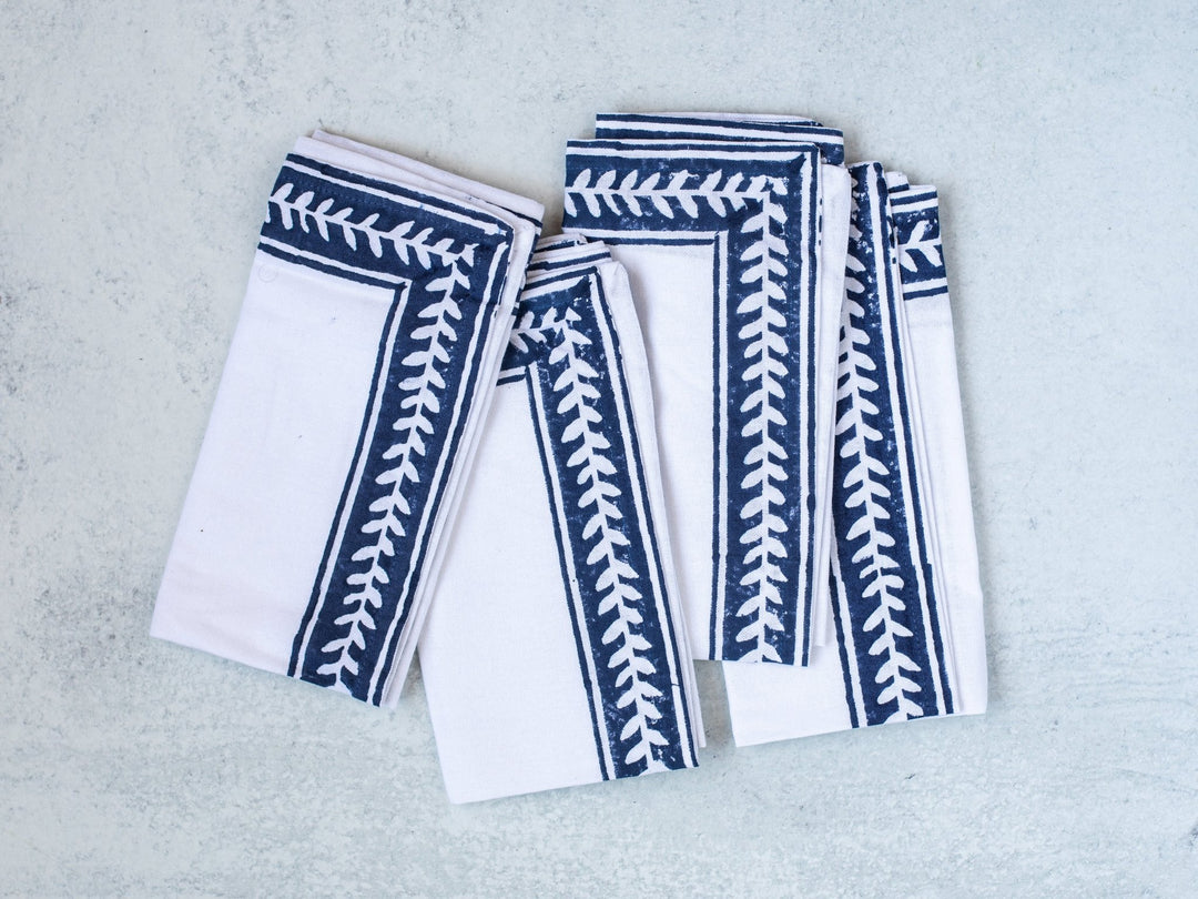 Dinner Napkins (set of 4) - Vine Border, Navy - The Mended Company