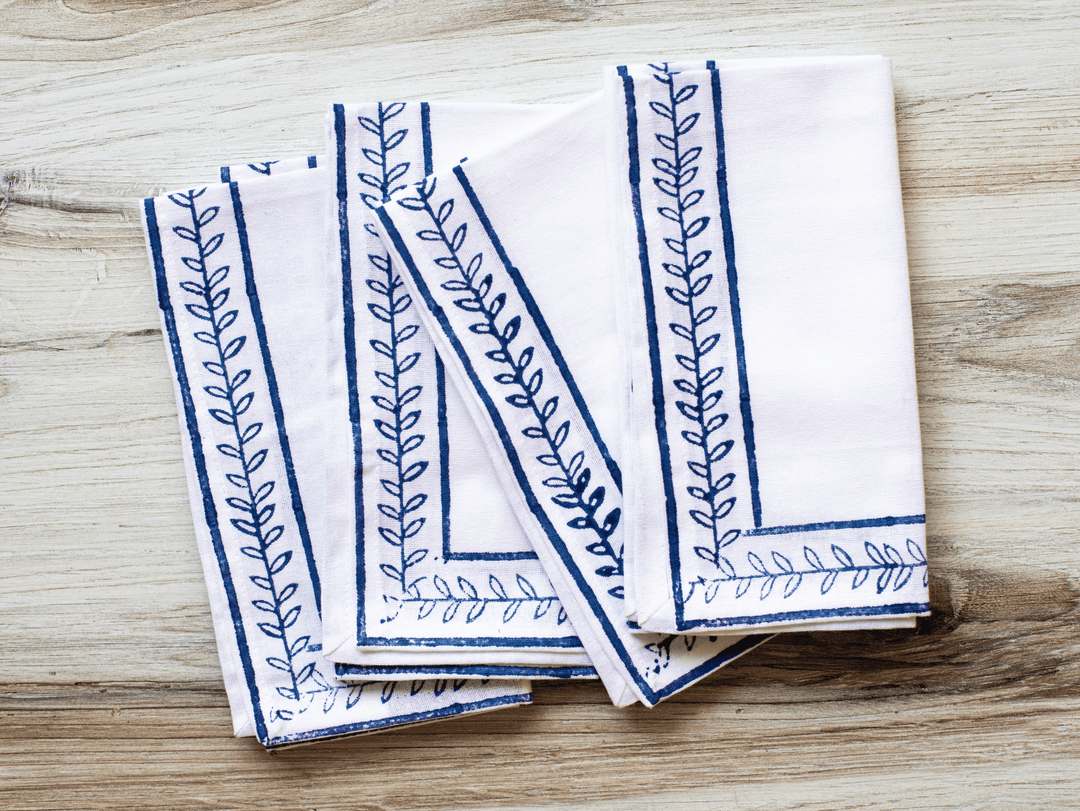 Dinner Napkins (set of 4) - Vine Border Outline, Navy - The Mended Company