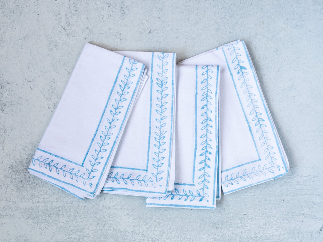 Dinner Napkins (set of 4) - Vine Border Outline, Uniform Blue - The Mended Company