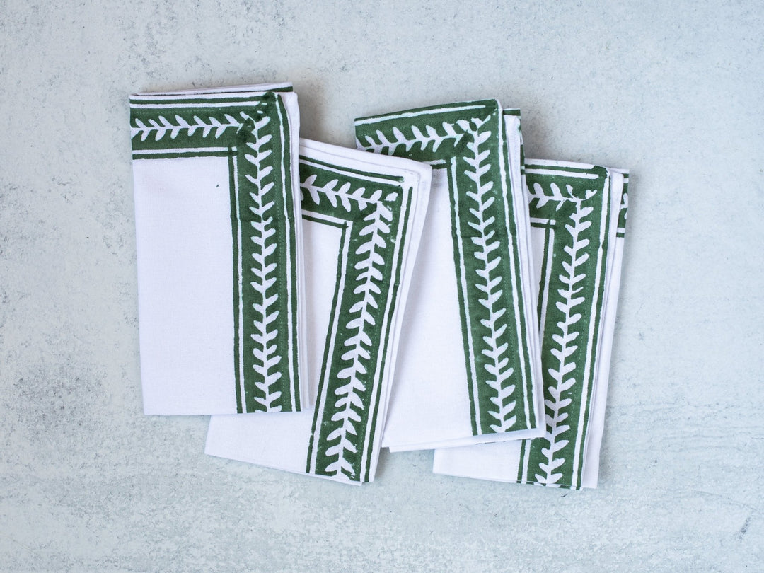 Dinner Napkins (set of 4) - Vine Border, Sage - The Mended Company