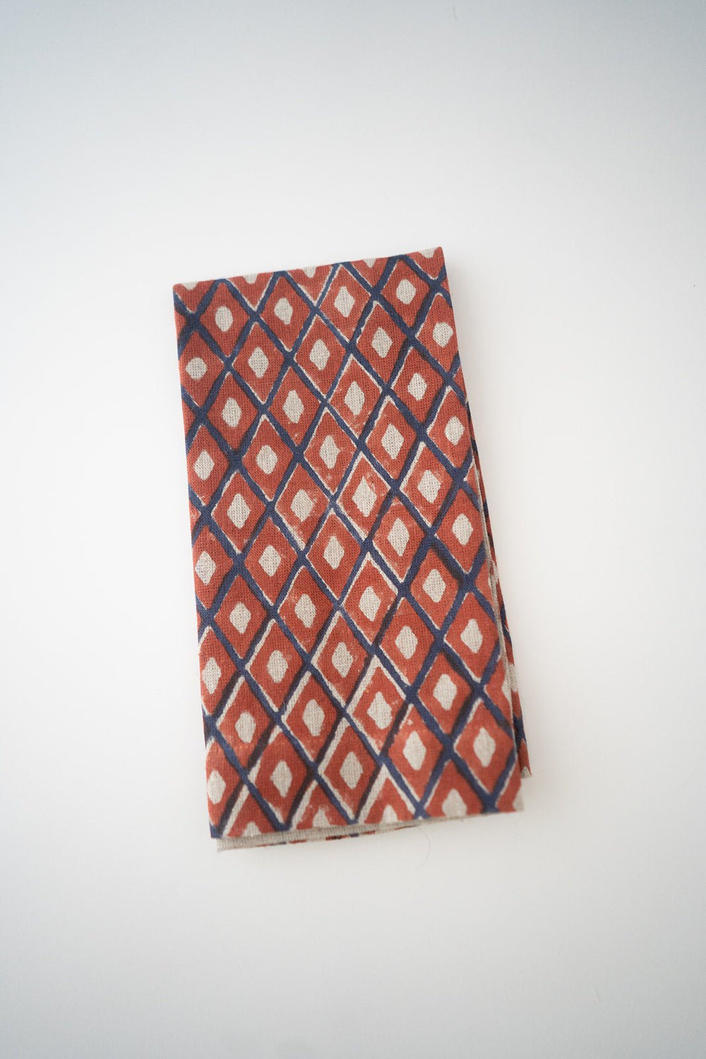 Flax Linen Napkins (set of 4) - Ikat FILL, Navy & Terracotta - The Mended Company