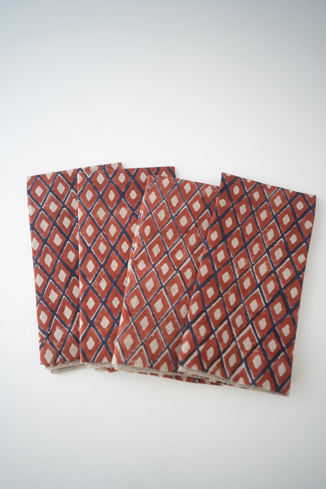 Flax Linen Napkins (set of 4) - Ikat FILL, Navy & Terracotta - The Mended Company