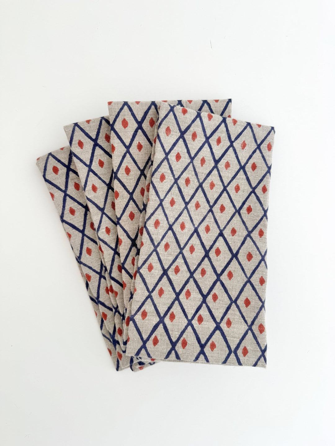Flax Linen Napkins (set of 4) - Ikat, Navy &amp; Terracotta - The Mended Company