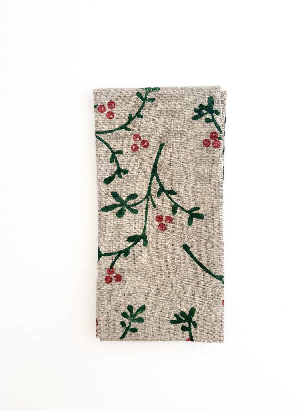Flax Linen Napkins (set of 4) - Winterberry, Evergreen &amp; Red - The Mended Company