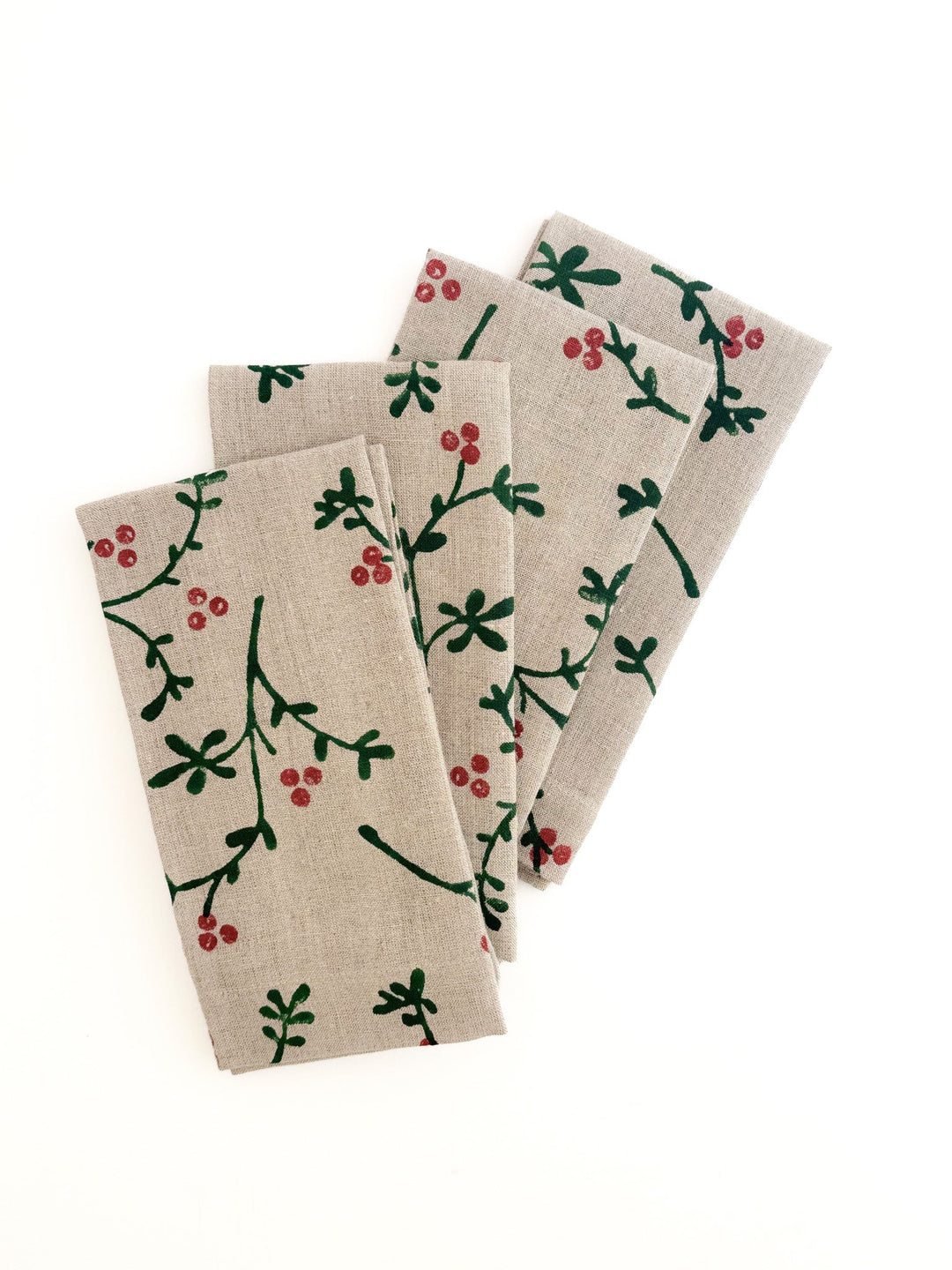 Flax Linen Napkins (set of 4) - Winterberry, Evergreen &amp; Red - The Mended Company