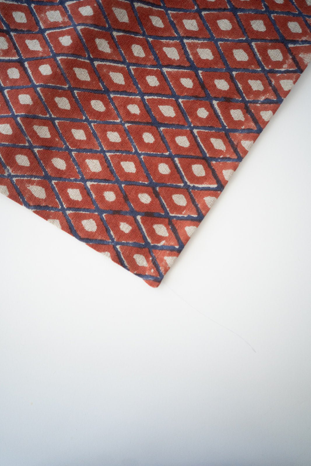 Hand Block Printed Table Runner (Flax Linen) - Ikat, Terracotta - The Mended Company