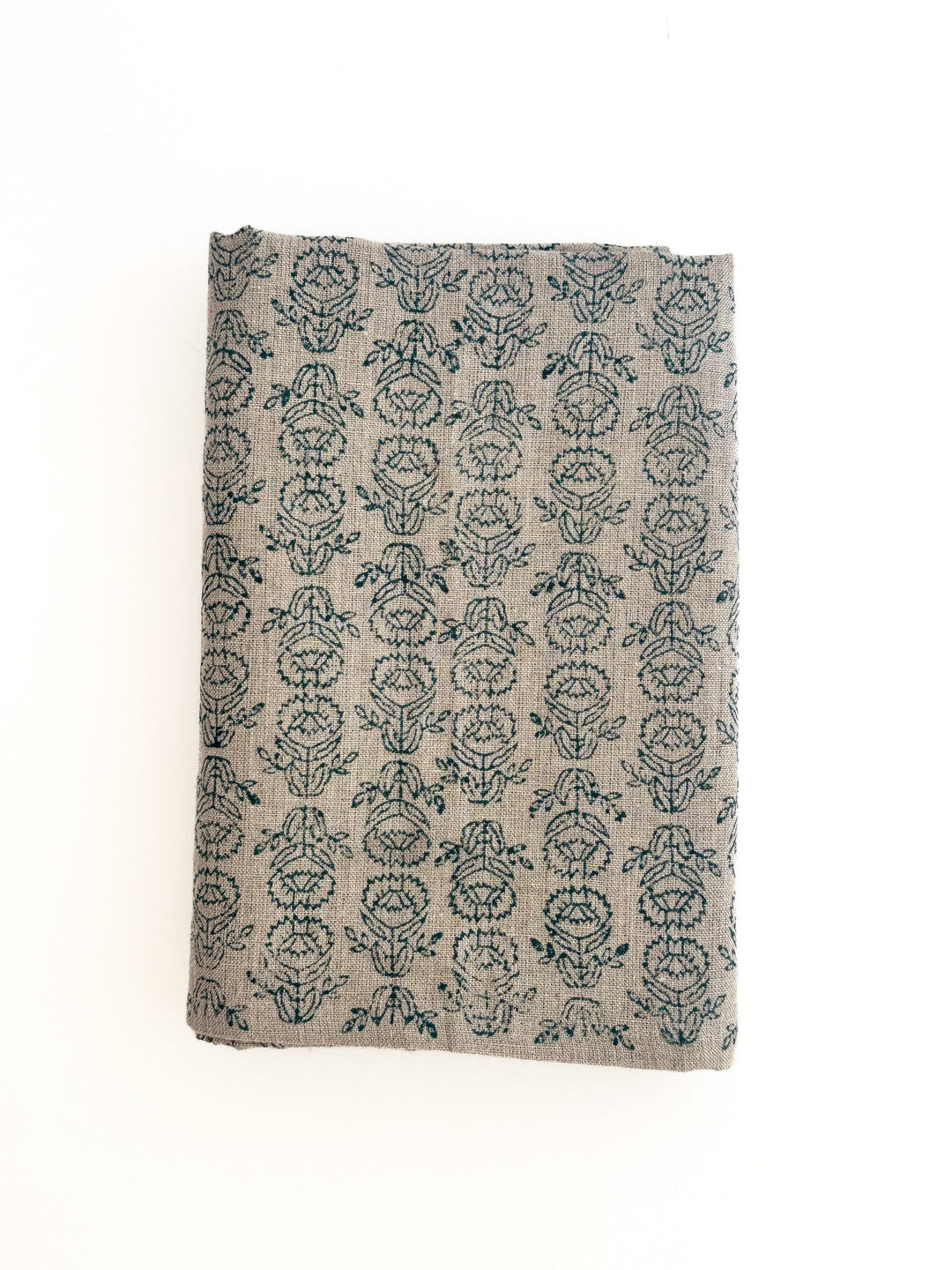Hand Block Printed Table Runner (Flax Linen) - Protea, Midnight - The Mended Company