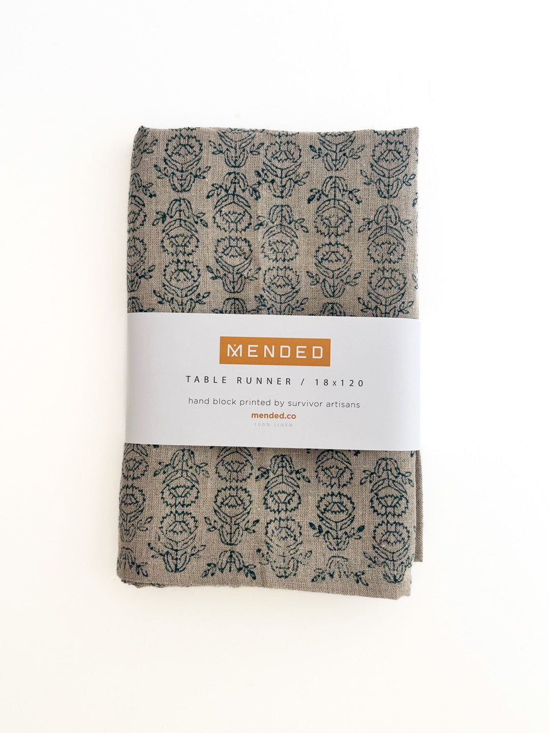 Hand Block Printed Table Runner (Flax Linen) - Protea, Midnight - The Mended Company