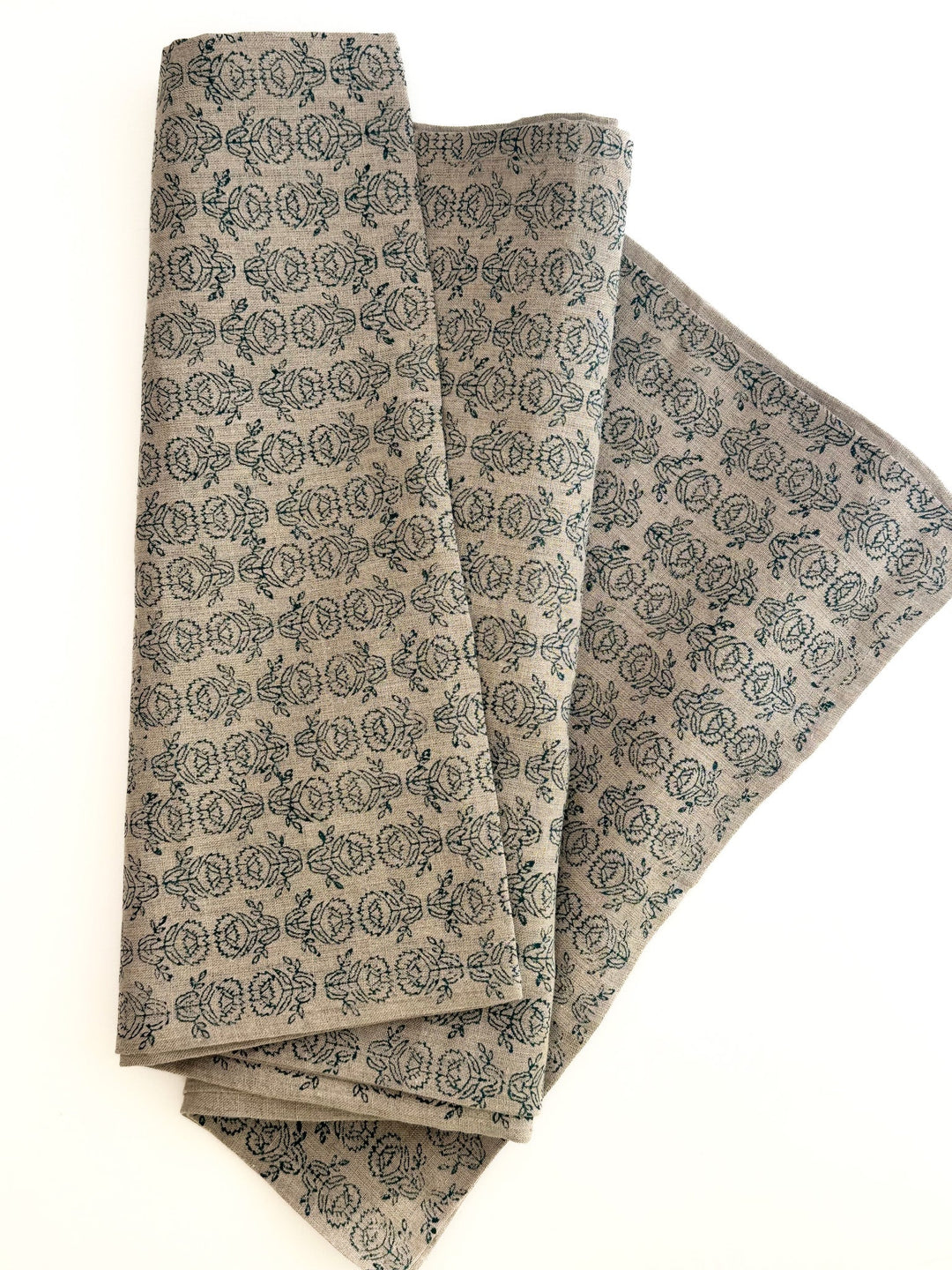 Hand Block Printed Table Runner (Flax Linen) - Protea, Midnight - The Mended Company