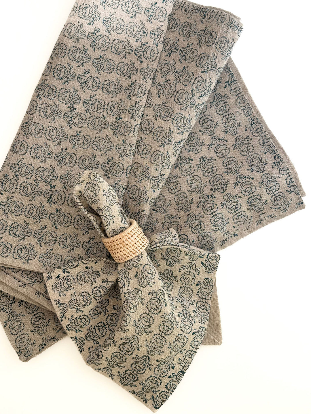 Hand Block Printed Table Runner (Flax Linen) - Protea, Midnight - The Mended Company