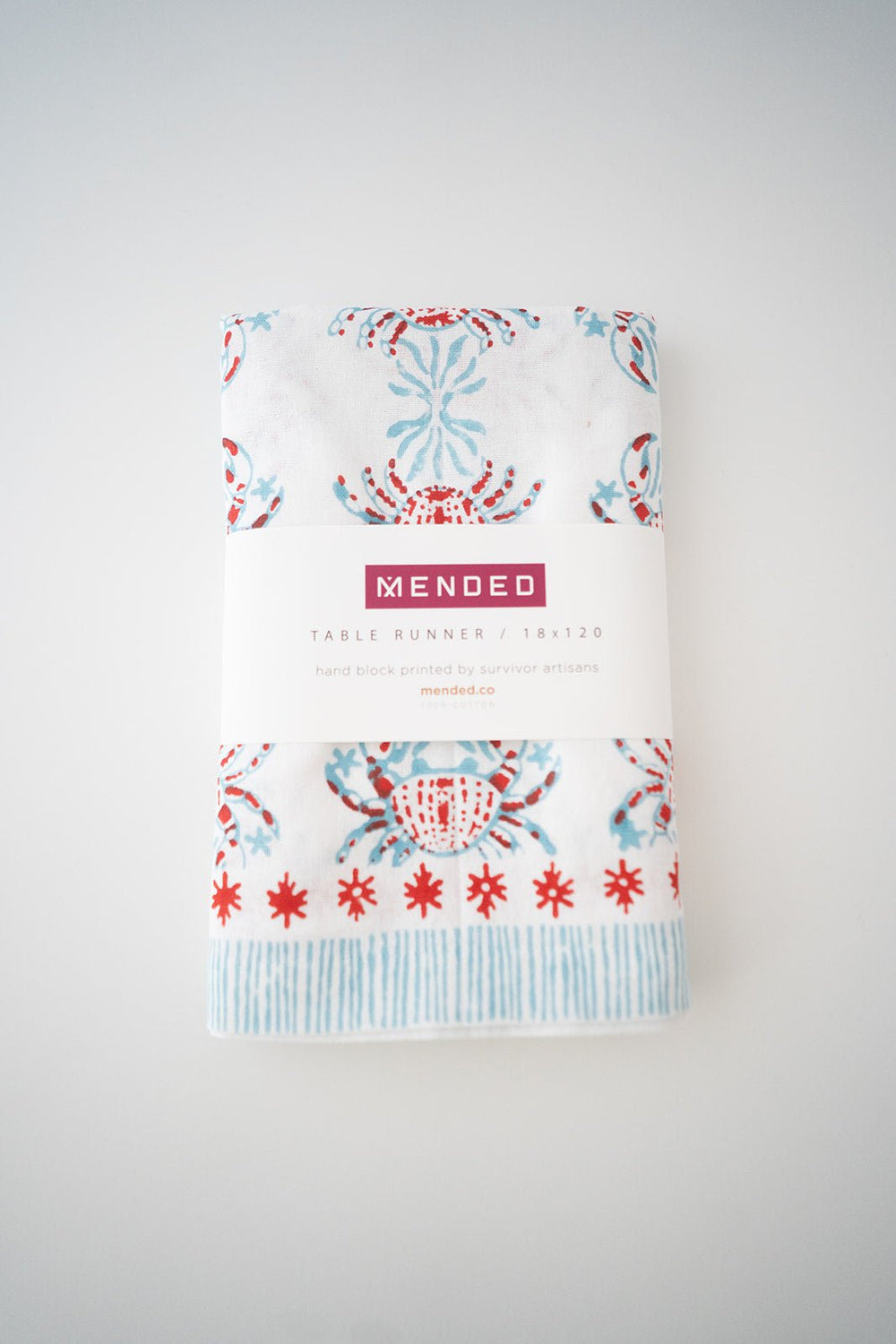 Hand Block Printed Table Runner - King Crab - Saltwater & Poppy - The Mended Company