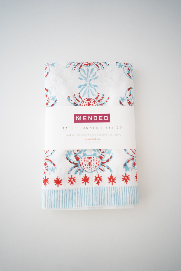 Hand Block Printed Table Runner - King Crab - Saltwater &amp; Poppy - The Mended Company