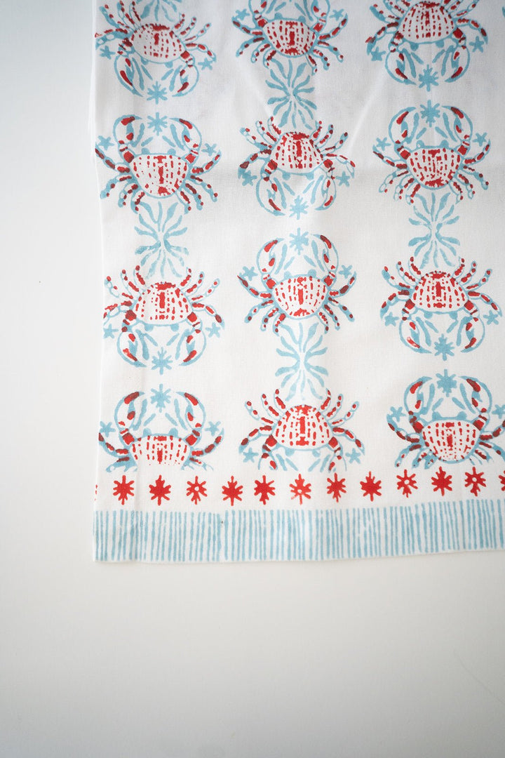 Hand Block Printed Table Runner - King Crab - Saltwater &amp; Poppy - The Mended Company