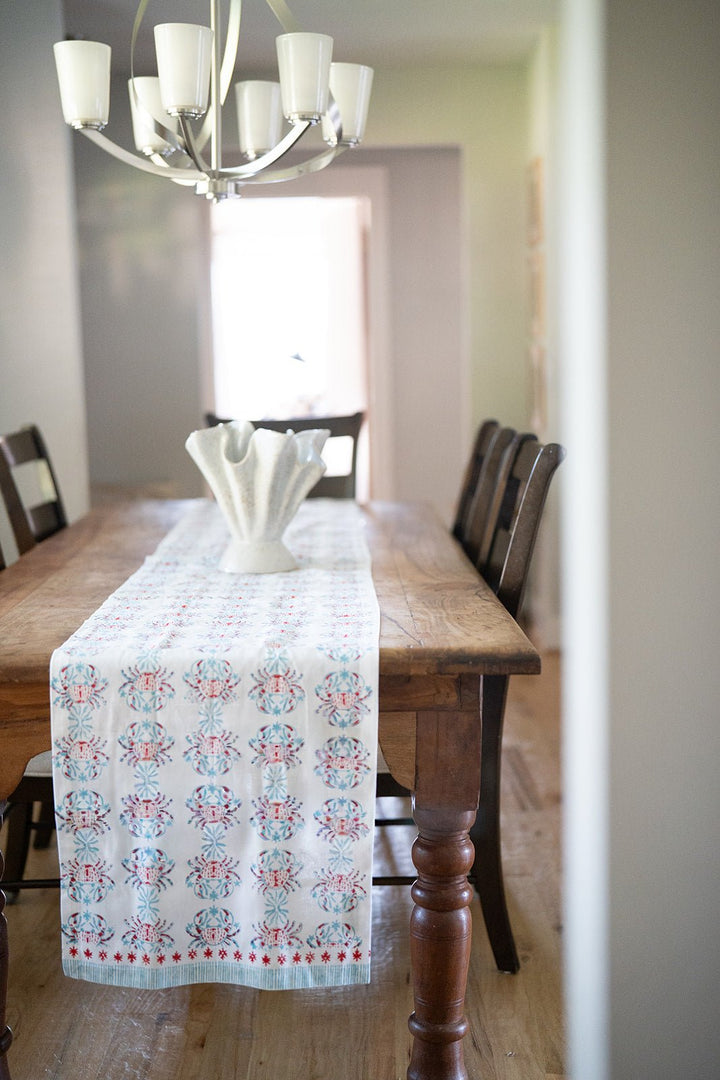Hand Block Printed Table Runner - King Crab - Saltwater &amp; Poppy - The Mended Company