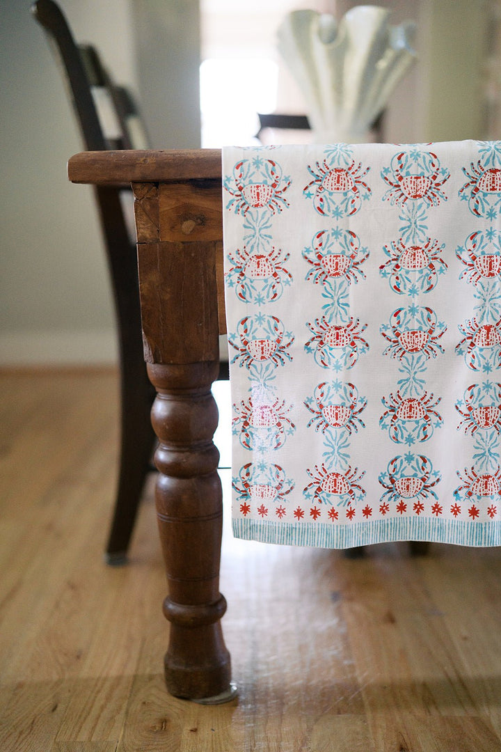 Hand Block Printed Table Runner - King Crab - Saltwater &amp; Poppy - The Mended Company