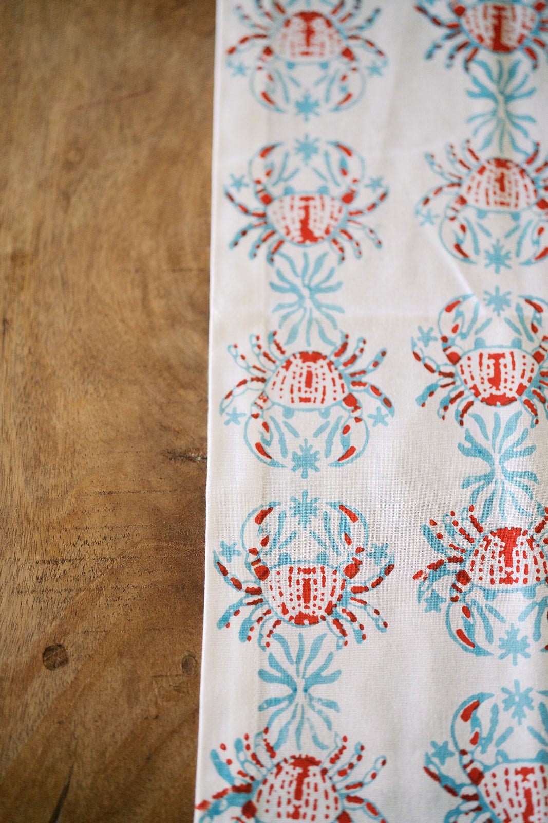 Hand Block Printed Table Runner - King Crab - Saltwater &amp; Poppy - The Mended Company