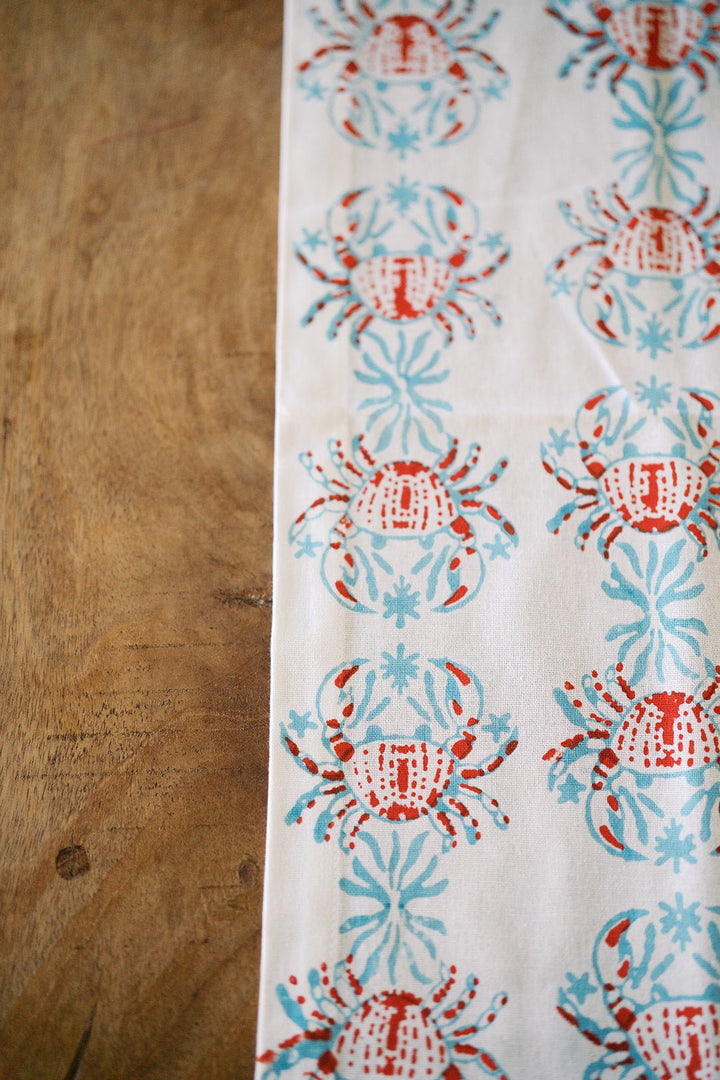 Hand Block Printed Table Runner - King Crab - Saltwater &amp; Poppy - The Mended Company