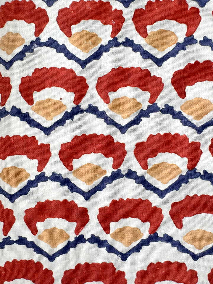 Hand Block Printed Table Runner - Modern Poppy, Terracotta - The Mended Company