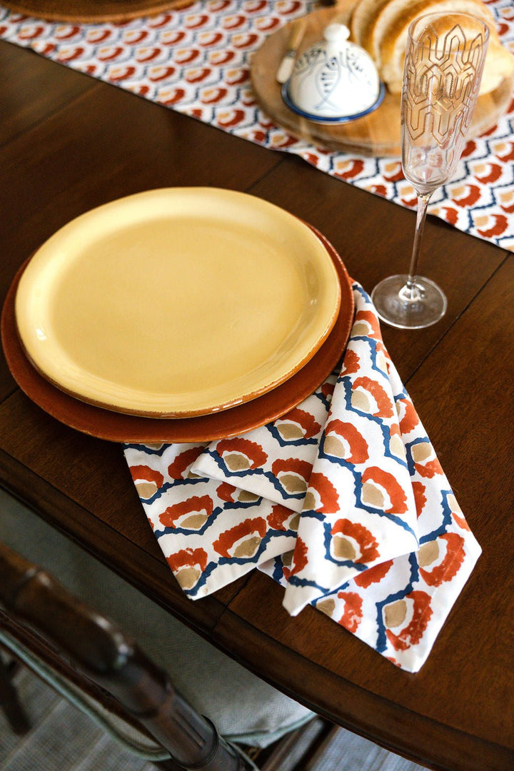 Hand Block Printed Table Runner - Modern Poppy, Terracotta - The Mended Company