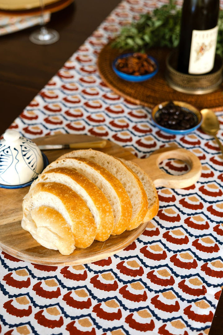 Hand Block Printed Table Runner - Modern Poppy, Terracotta - The Mended Company