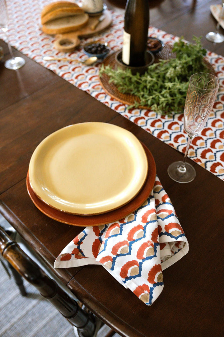 Hand Block Printed Table Runner - Modern Poppy, Terracotta - The Mended Company