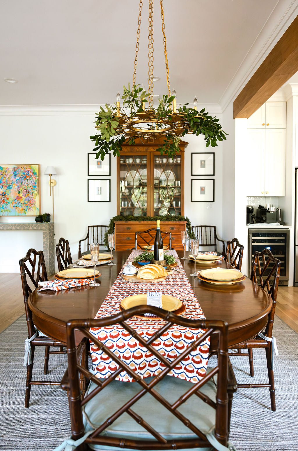 Hand Block Printed Table Runner - Modern Poppy, Terracotta - The Mended Company