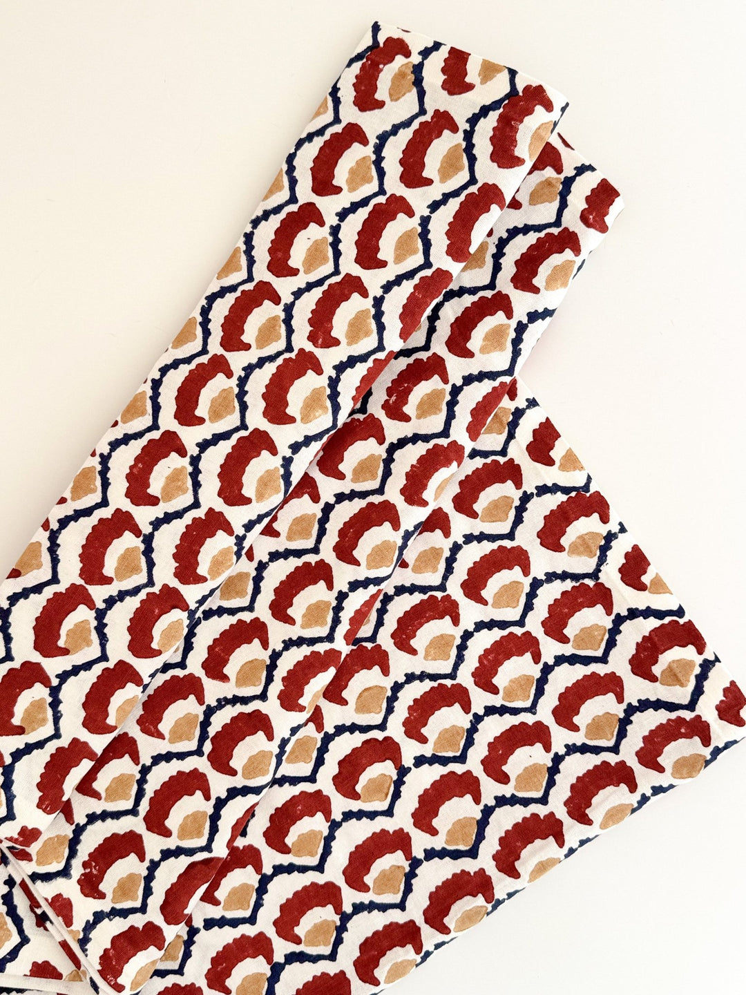 Hand Block Printed Table Runner - Modern Poppy, Terracotta - The Mended Company
