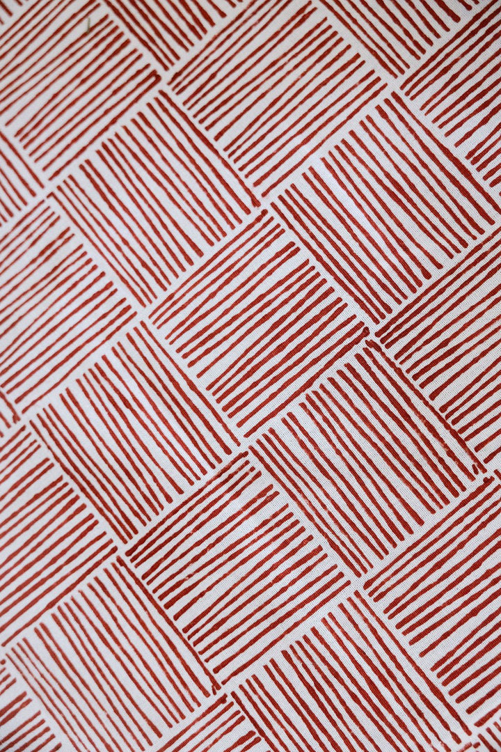 Hand Block Printed Table Runner — Red Stripe, 100% Cotton - The Mended Company