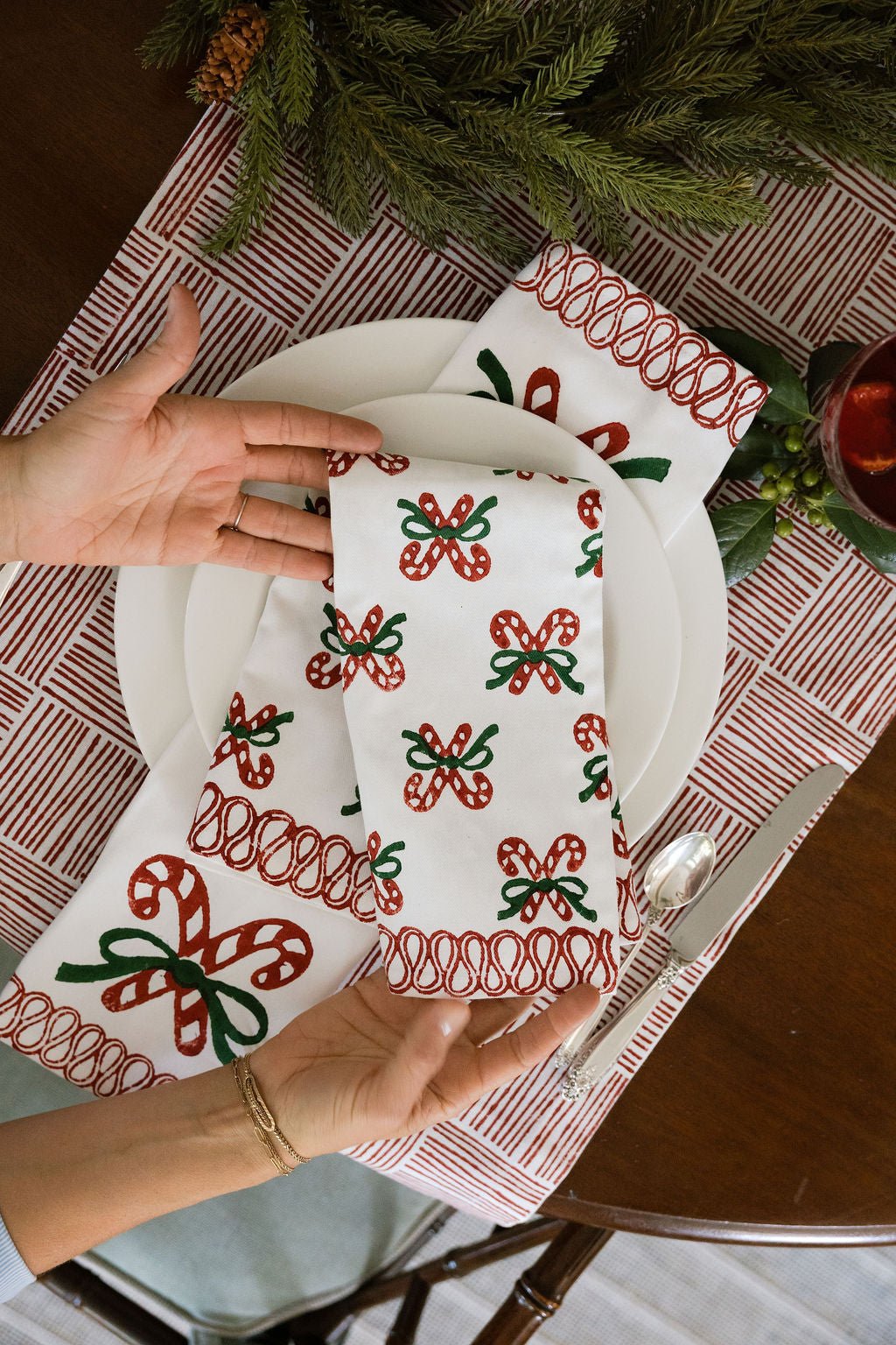 Hand Block Printed Table Runner — Red Stripe, 100% Cotton - The Mended Company