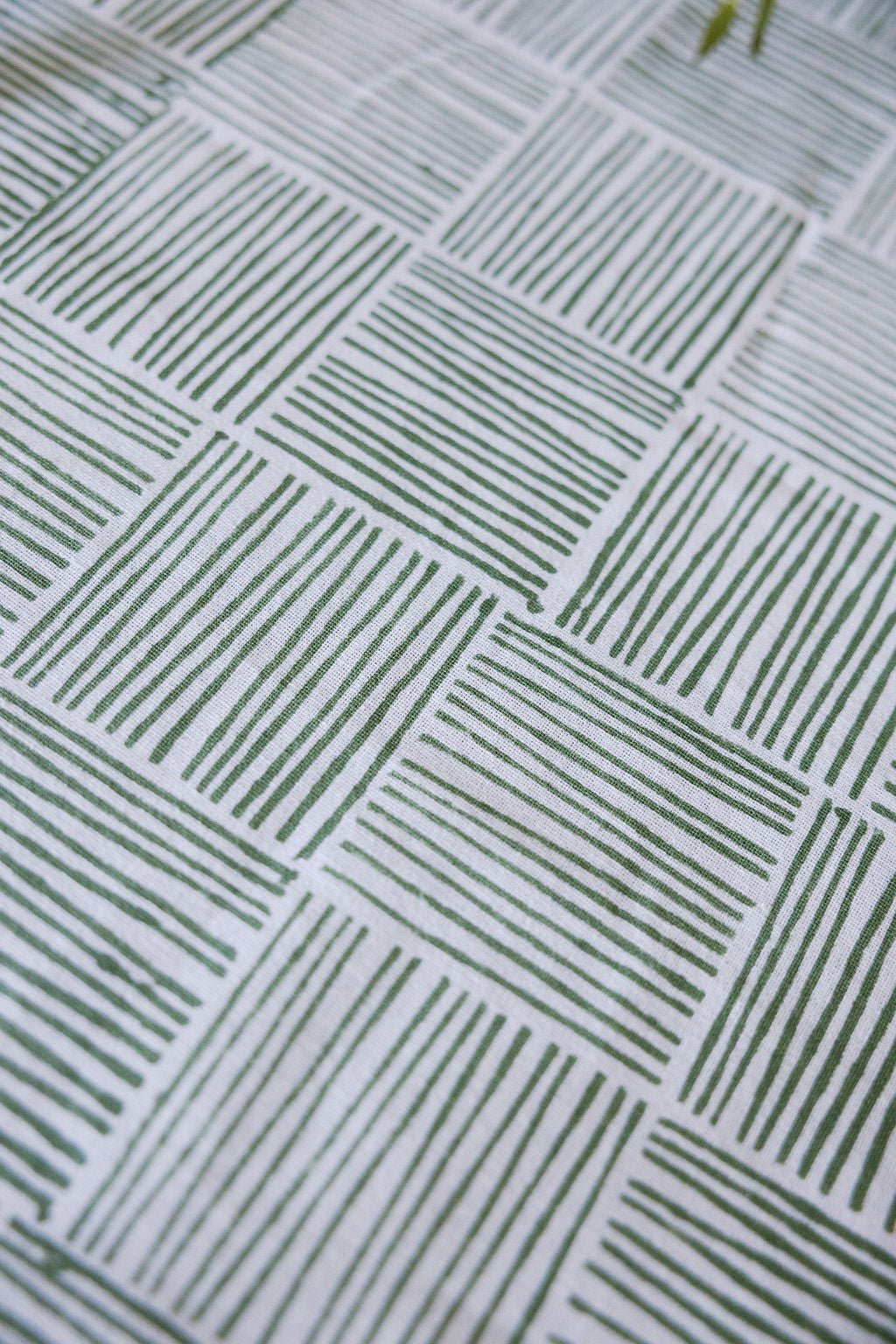 Hand Block Printed Table Runner - Stripe, Sage - The Mended Company