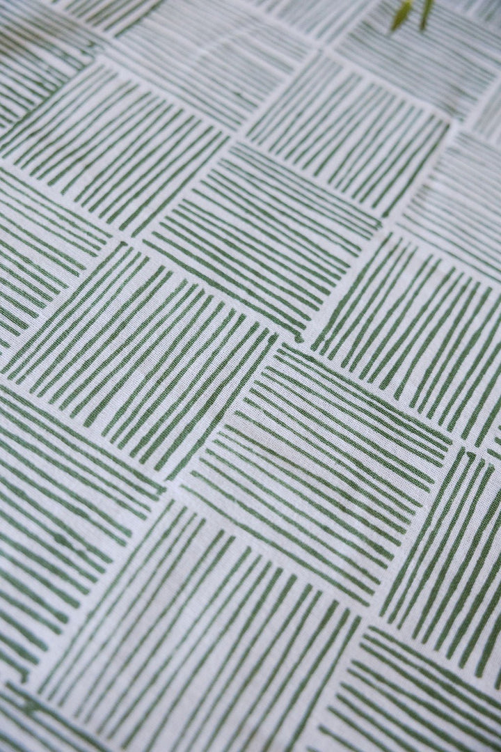 Hand Block Printed Table Runner - Stripe, Sage - The Mended Company