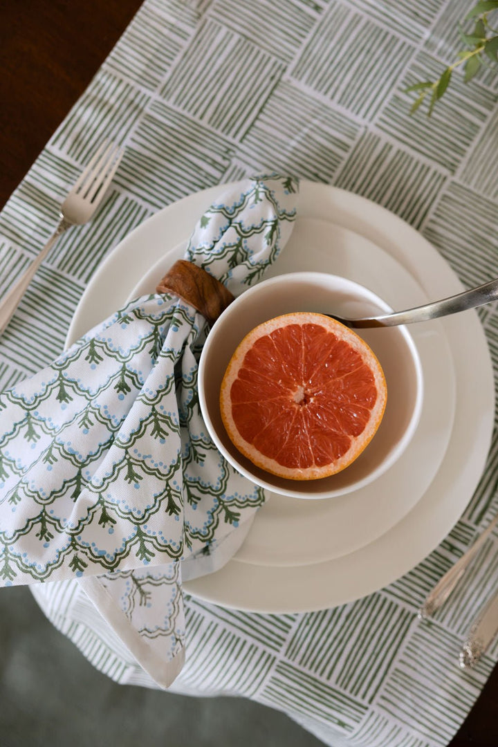 Hand Block Printed Table Runner - Stripe, Sage - The Mended Company