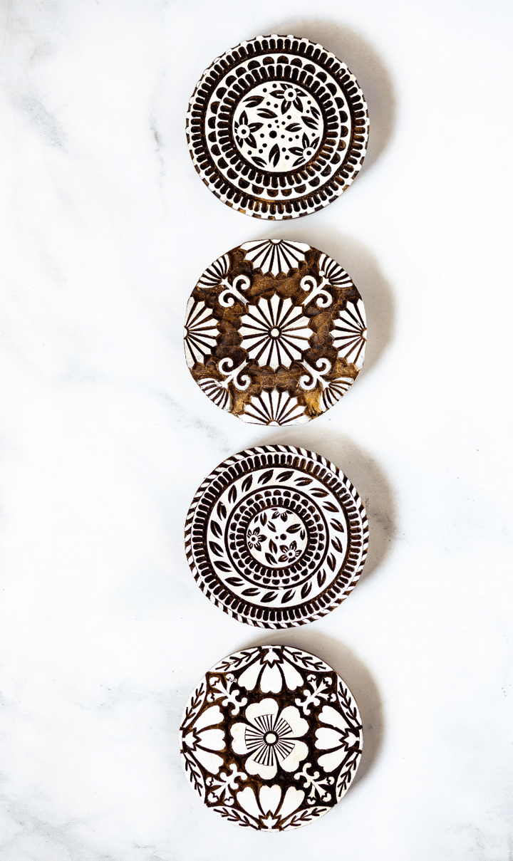 Hand - Carved Wooden Block Coaster - Aster - The Mended Company