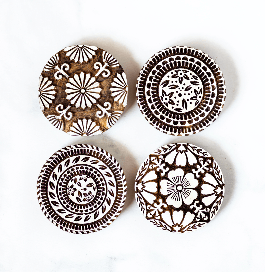 Hand - Carved Wooden Block Coaster - Aster - The Mended Company