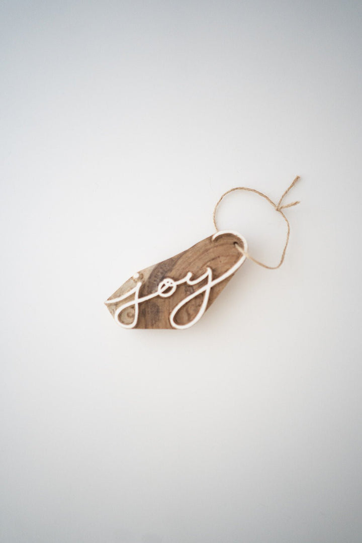 Hand-Carved Wooden Holiday Ornament - Joy - The Mended Company