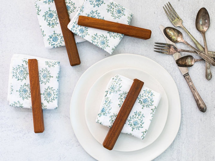 Hand - Carved Wooden Napkin Holders (Set of 4) - Clothespin - The Mended Company