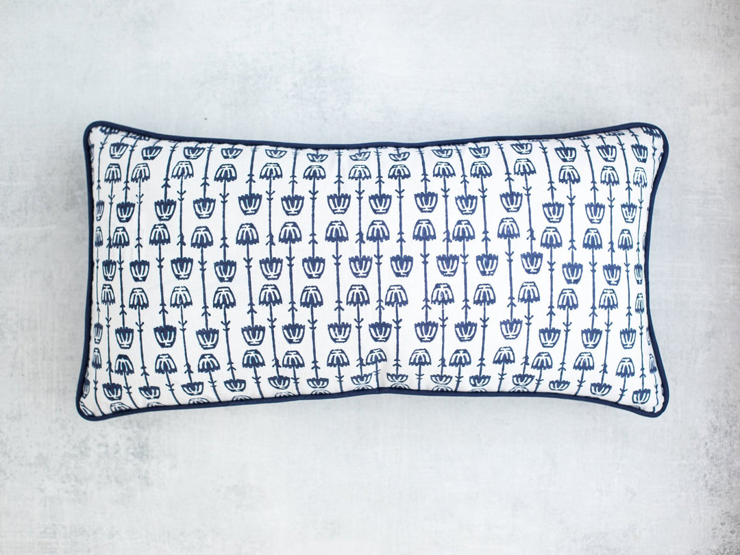 Lumbar Pillow Sham - Mosaic Flowers, Navy - The Mended Company