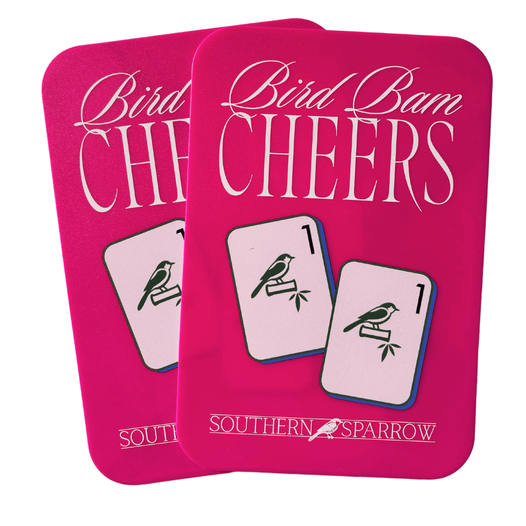 MAHJONG TILE SHUFFLER SET - BIRD BAM CHEERS IN PINK - The Mended Company
