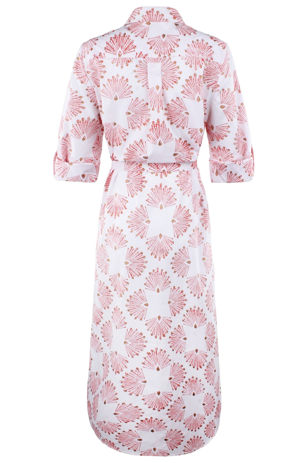 MENDED Alex Long Shirtdress Coral Peacock Print - The Mended Company