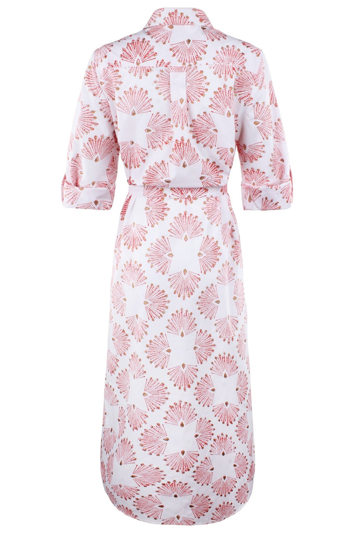 MENDED Alex Long Shirtdress Coral Peacock Print - The Mended Company