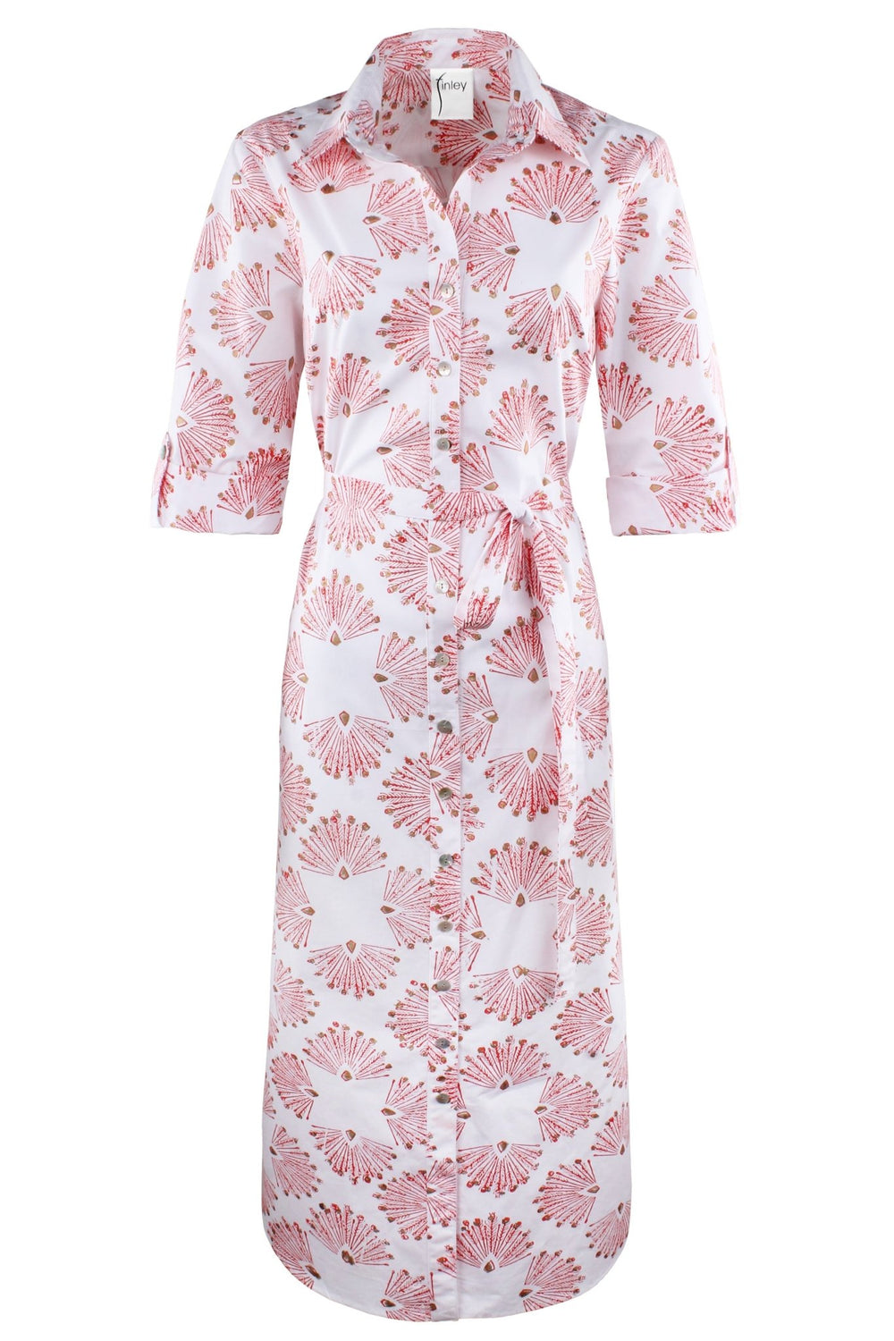 MENDED Alex Long Shirtdress Coral Peacock Print - The Mended Company
