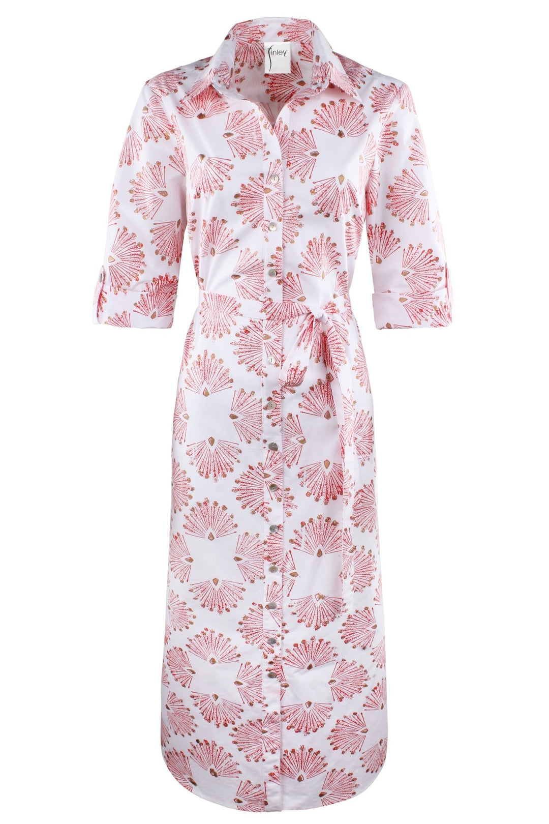 MENDED Alex Long Shirtdress Coral Peacock Print - The Mended Company