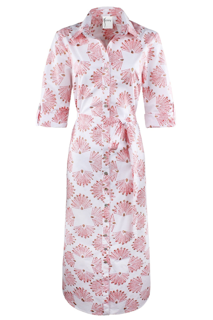 MENDED Alex Long Shirtdress Coral Peacock Print - The Mended Company