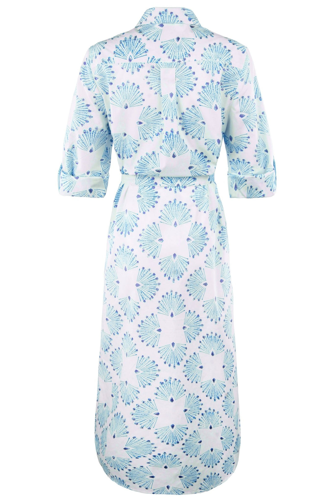 MENDED Alex Long Shirtdress Turquoise Peacock Print - The Mended Company