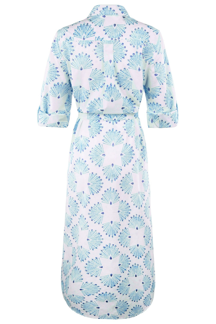 MENDED Alex Long Shirtdress Turquoise Peacock Print - The Mended Company