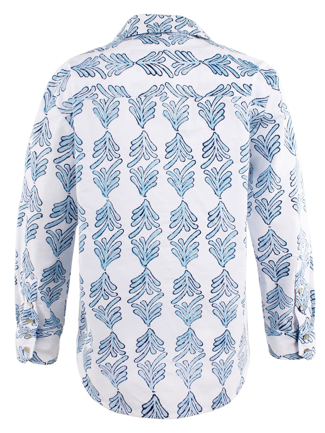 MENDED Andie Button Down Shirt Blue Palmetto Print - The Mended Company