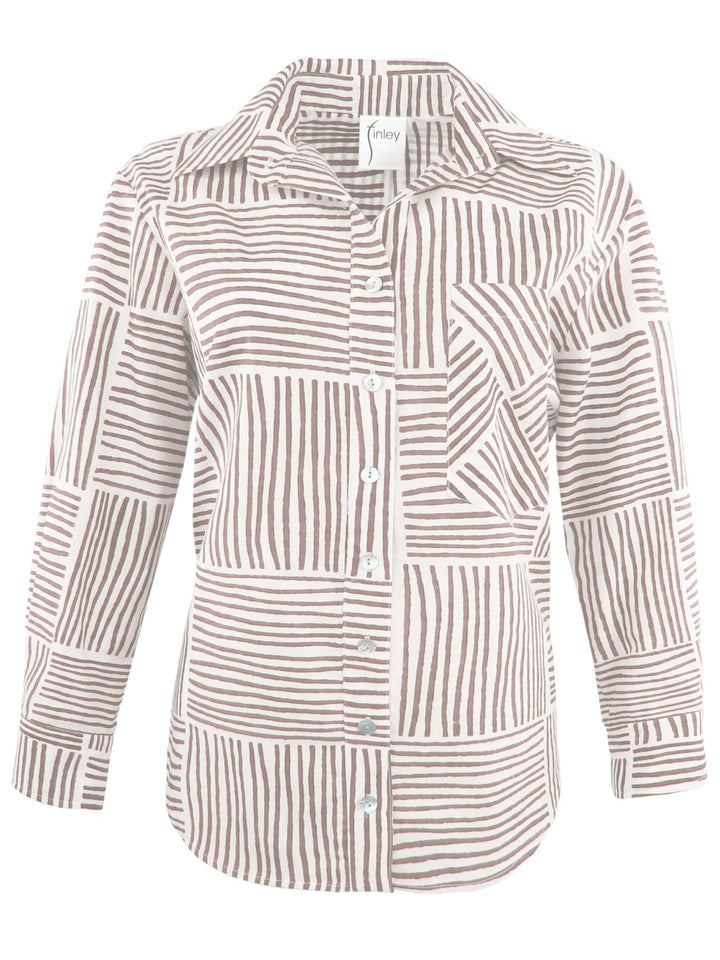 MENDED Andie Button Down Shirt Gold Block Stripe Print Shirt - The Mended Company
